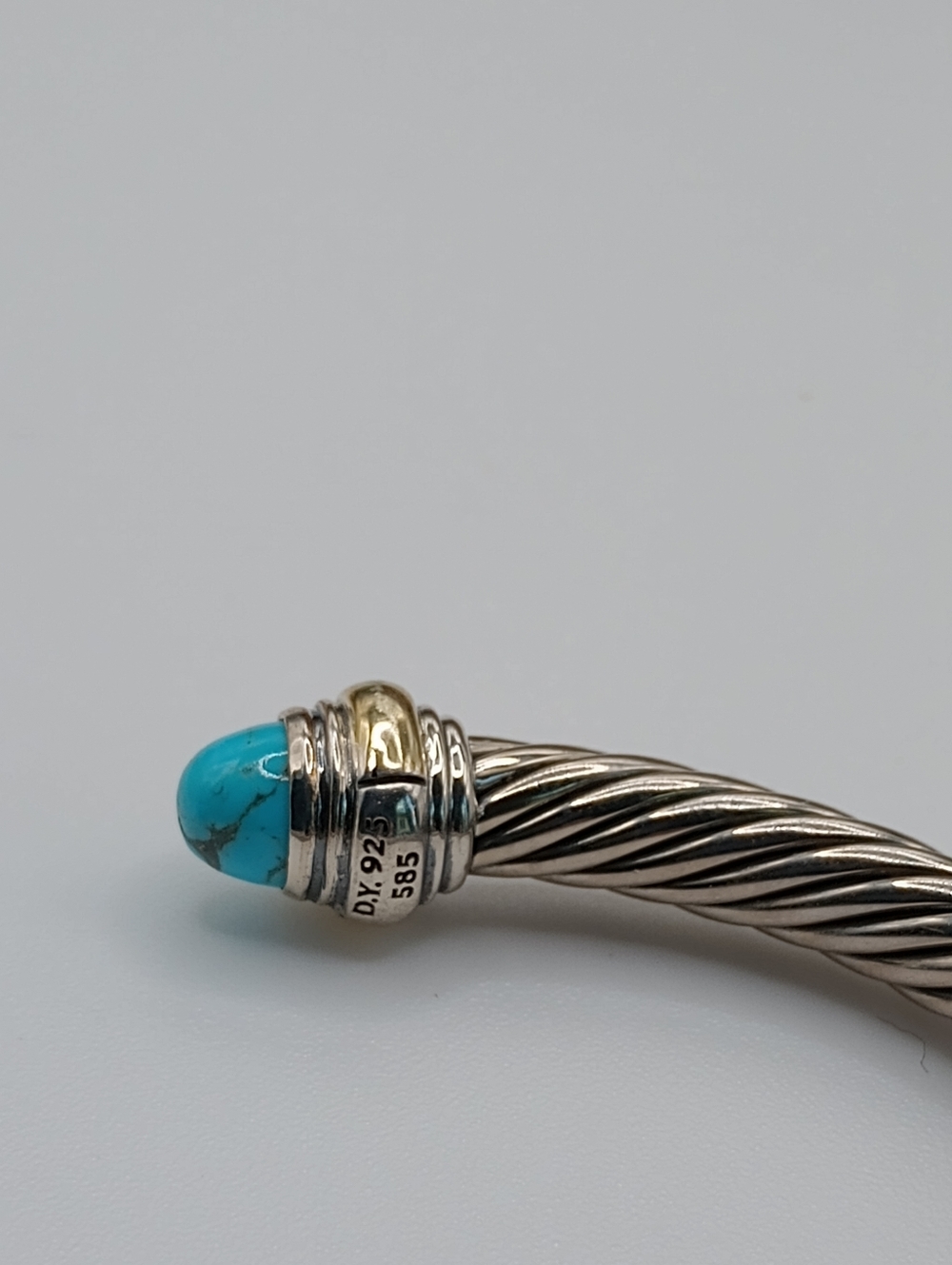 David Yurman 5 mm Silver Cable Cuff with Turquoise and Gold Accents - Picture 5 of 12